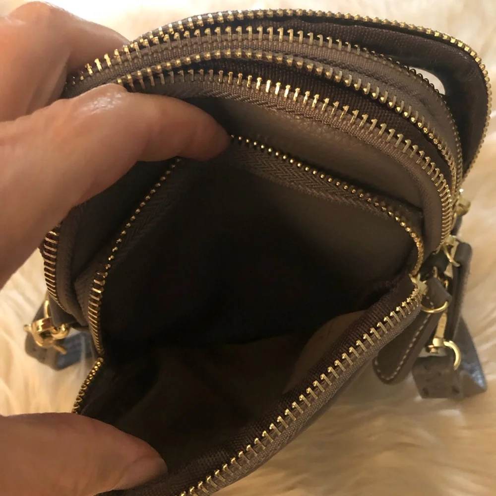 Inicat gray vegan leather triple pocket crossbody purse